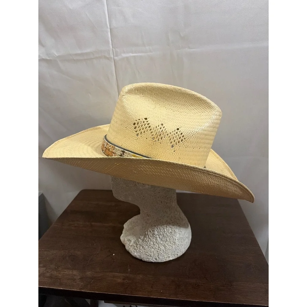 Stetson Road Runner Straw Cowboy Hat Mens 7 1/8 Tan  Bryantcote Finish